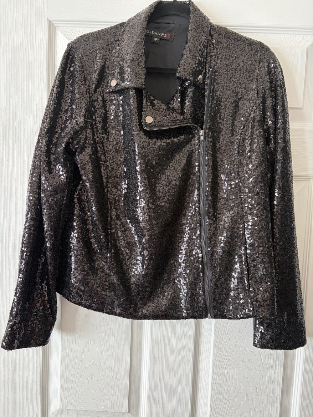 Colleen Lopez Black Sequin Moto Jacket